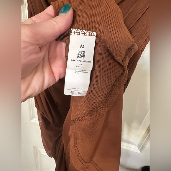 Elegant Brown Off-Shoulder Mesh Dress - Picture 13 of 16